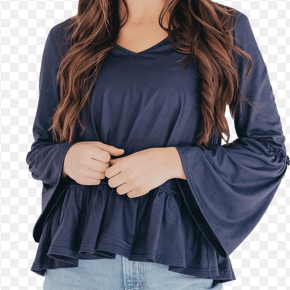 💛 Simply Southern Navy Blue Long Sleeve Ruffle Top Size S - Picture 8 of 8